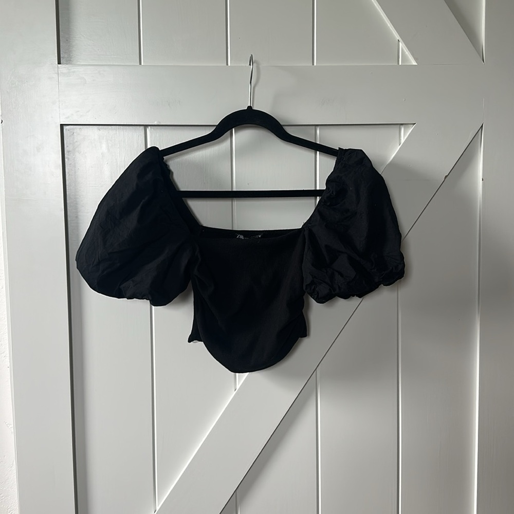 Zara Puff Sleeve Black crop top - Picture 5 of 11